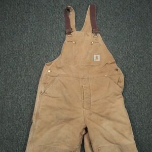 VINTAGE Carhartt Overalls Men 38x30 Brown Duck Bib Double Knee Distressed Union